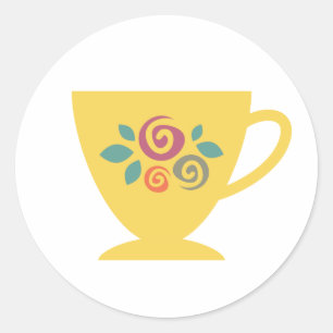 Tasse Tee oder Kaffee aus gelbem Blumenporzellan Runder Aufkleber