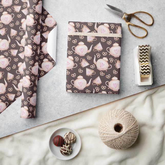 Tasse Tee Valentinstag Geschenkpapier (Kunsthandwerk)