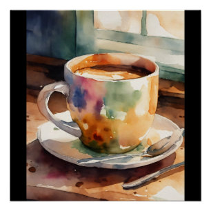 Tasse und Teller farbig Poster