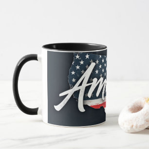 Tasse unter amerikanischer Flagge
