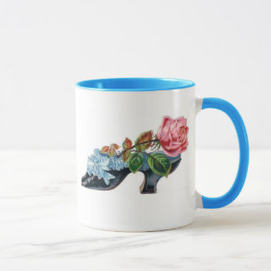 Tasse Vintage Blumen Schuh Strauß Blau Pink