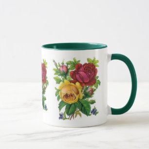 Tasse Vintage Blumengelbe Rote Rose Grün