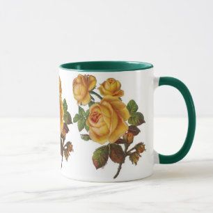 Tasse Vintage Floral Gelbe Rose Grün