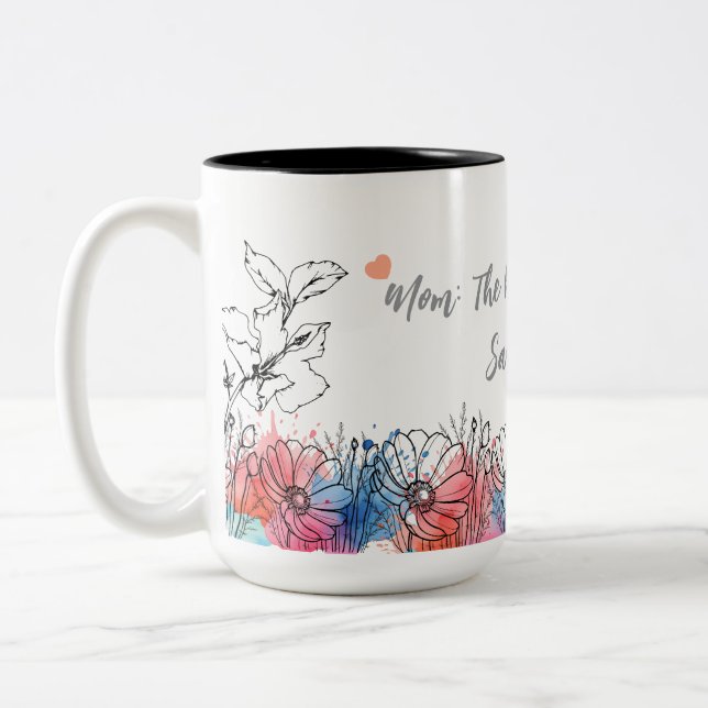 Tasse von Aquarellblumen für Mama mit Zitat (Links)