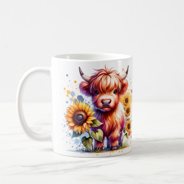 Tasse von Hochlandkuh und Sonnenblumen (Links)