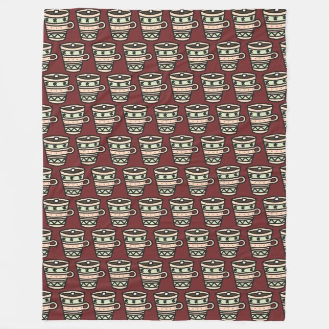 Tasse von Kakao mit Marshmallow Pattern Burgund Fleecedecke (Vorderseite)