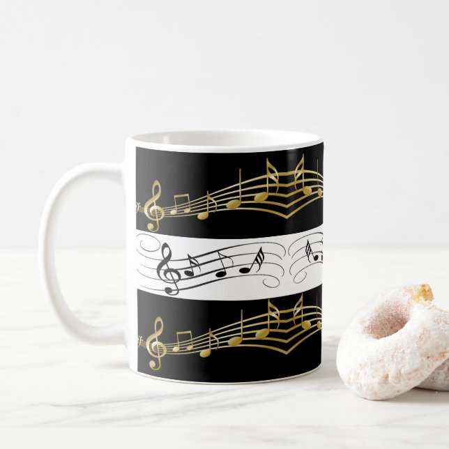 Tasse von Schwarz-weißen Musiknoten (Mit Donut)