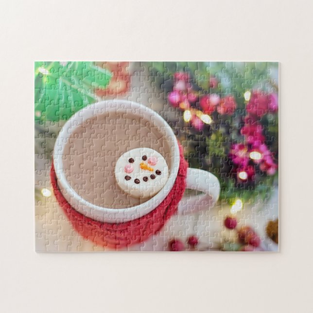 Tasse von Weihnachts-Kakao, Snowman Marshmallow Puzzle (Horizontal)
