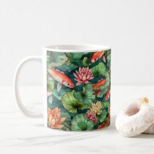Tasse Wasserfarbe Koi und Wasserlilien