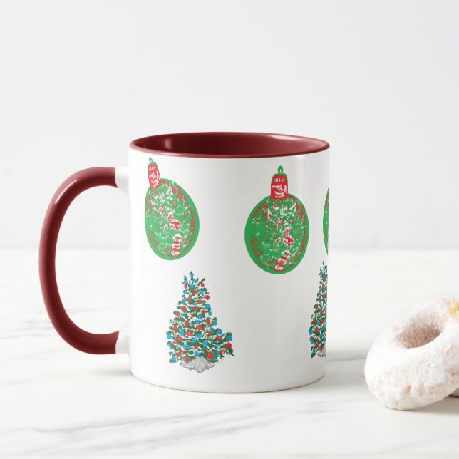 Tasse : Weihnachtsschmuck & Weihnachtsbäume (Mit Donut)