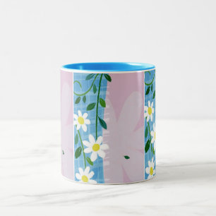 Tasse-Weißes Gänseblümchen auf Blau-u. Zweifarbige Tasse