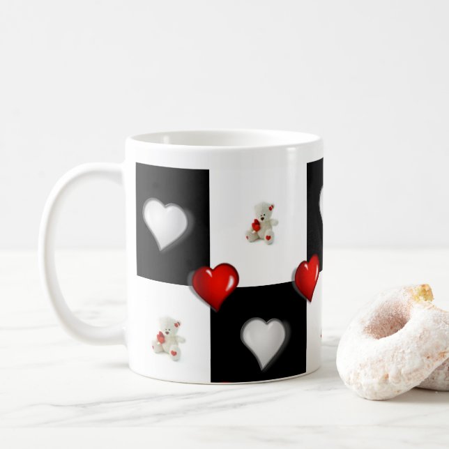 Tasse "White Teddy Bear Red Hearts" (Mit Donut)