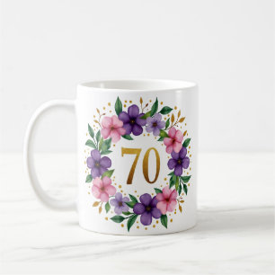 Tasse zum 70. Geburtstag - Blumenkranz mit Goldnum
