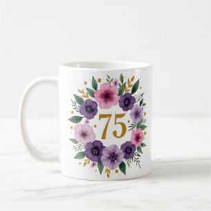 Tasse zum 75. Geburtstag - Blumenkranz mit Goldnum