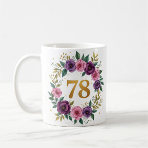 Tasse zum 78. Geburtstag - Blumenkranz mit Goldnum