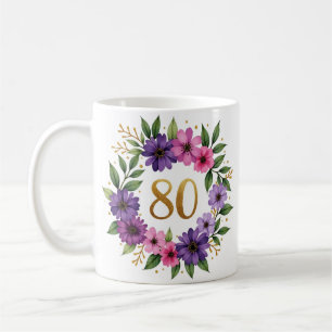 Tasse zum 80. Geburtstag - Blumenkranz mit Goldnum