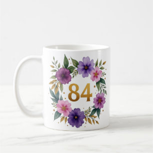 Tasse zum 84. Geburtstag - Blumenkranz mit Goldnum