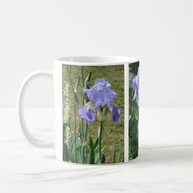 Tasse zum Muttertag mit Blue Mauve Irises (Links)