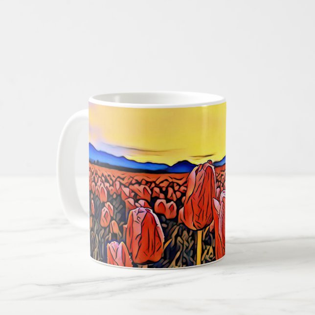 Tasse zum Zeichnen von roten Tulip-Feldern (Vorderseite Links)