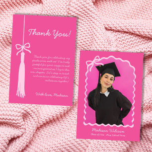 Tassel & Bow Pink Grad Foto 2025 Abschluss Dankeskarte