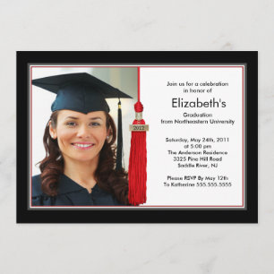 Tassel Foto Abschluss Einladung Black & Red