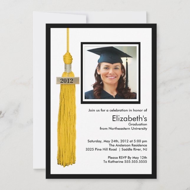 Tassel Foto Abschluss Einladung Gold & White (Vorderseite)