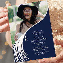Tassel Foto Navy Silver Graduation Party Folieneinladung
