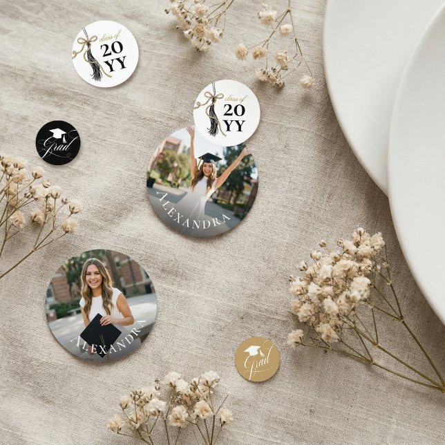 Tassel Gold Bow Graduation Party Custom Grad Photo Konfetti (Tassel Gold Bow Graduation Party Custom Grad Photo Confetti)