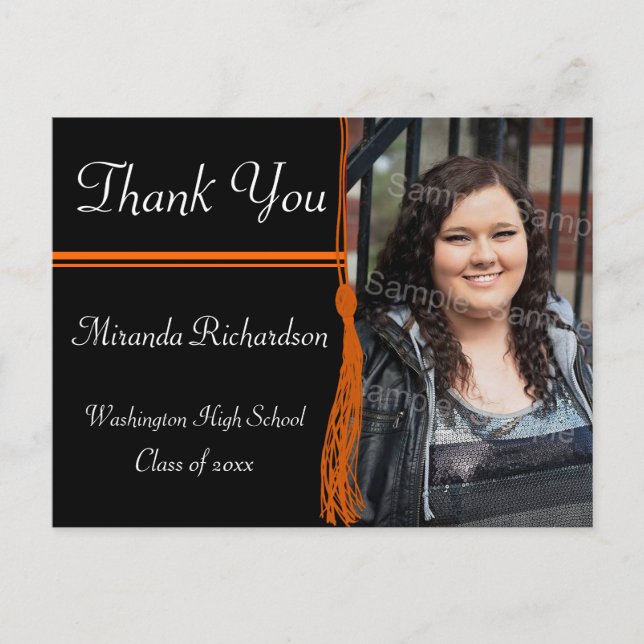 Tassel Orange & Black Graduation Party Postkarte (Vorderseite)