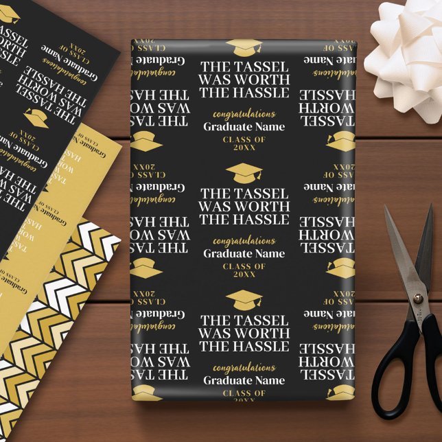 Tassel war der Hassle wert - Moderner Abschluss Geschenkpapier Set (Custom Graduation Wrapping Paper)