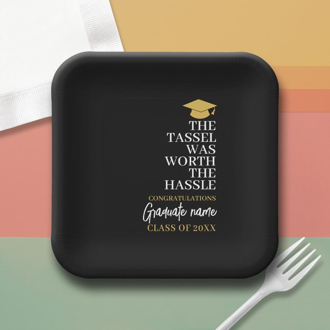 Tassel war der Hassle wert - Moderner Abschluss Pappteller (Custom Graduation Paper Plate)