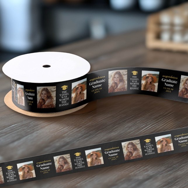 Tassel war Hassle Modern Abschluss 2 Foto Satinband (Custom Graduation Ribbon)