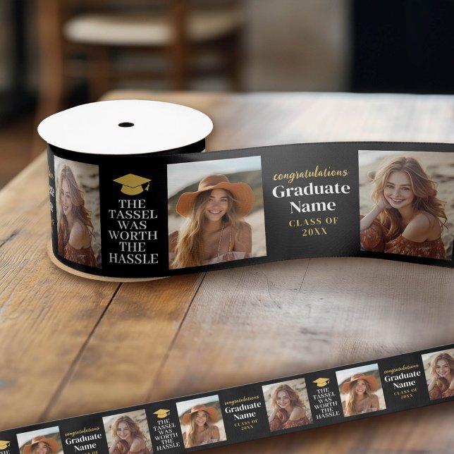 Tassel war Hassle Modern Abschluss 2 Foto Satinband (Custom Graduation Ribbon)