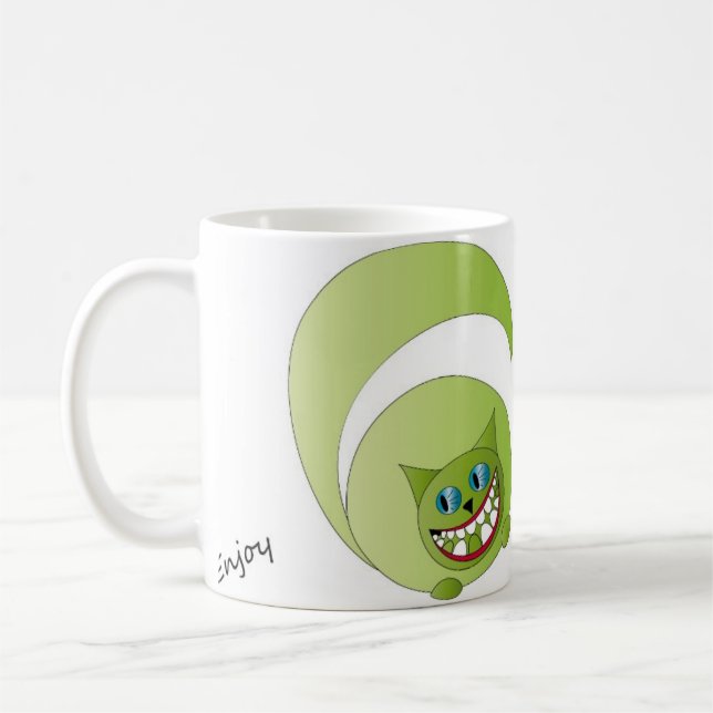 Tassen-Cheshire-Katze, genießen Kaffeetasse (Links)