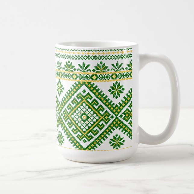 Tassen-klassischer grüner ukrainischer Querstich Tasse (Rechts)