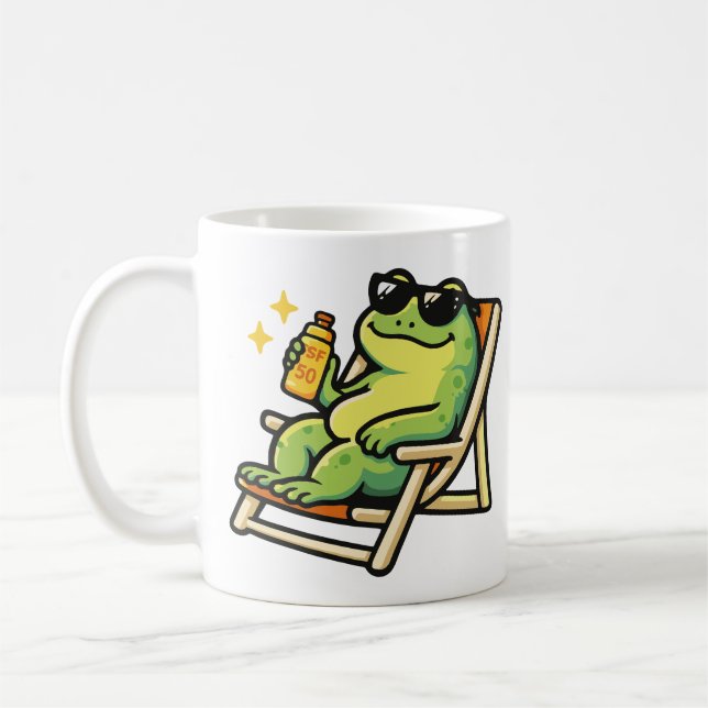 Tassen mit einem Frosch am Strand (Links)