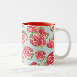 Tassen-Shabby Chic-Rosen-mit BlumenVintages Zweifarbige Tasse