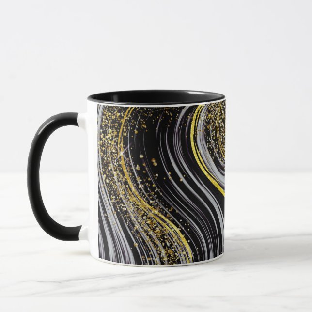 Tassenhülle: Schwarzes Marmor- & Glitterdesign Tasse (Links)