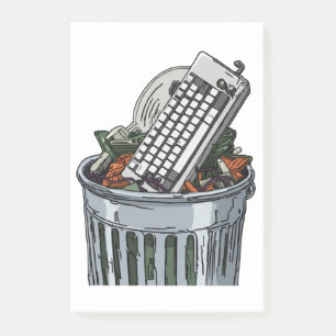 Tastatur auf Abfallbehälter Post-it Klebezettel