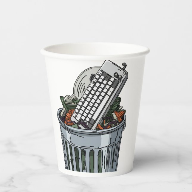 Tastatur auf Mülltonne Pappbecher (Vorderseite)