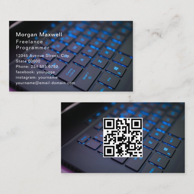 Tastatur Computerprogrammierer QR-Code blau  Visitenkarte (Vorne/Hinten)