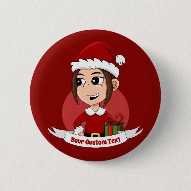 Taste für Weihnachtsmädchen-Cartoon Button (Vorderseite)