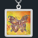 TASTE IN GLITZERN, gelb rot Versilberte Kette<br><div class="desc">Eleganter und bunter Schmetterling. Malerei mit goldener und silberner Folie.</div>