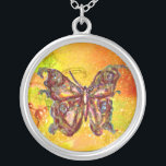 TASTE IN GLITZERN, gelb rot Versilberte Kette<br><div class="desc">Eleganter und bunter Schmetterling. Malerei mit goldener und silberner Folie.</div>