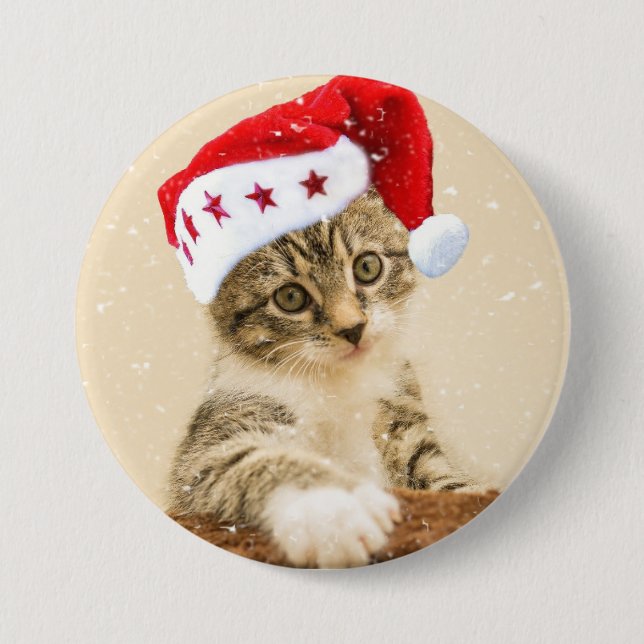 Taste "Kitty in Weihnachtsmannmütze" Button (Vorderseite)