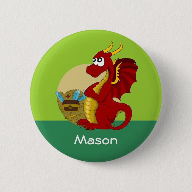 Taste mit Drachen-Cartoon Button (Vorderseite)