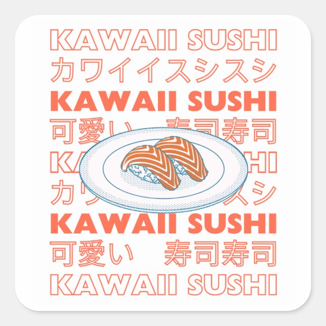 Taste of Japan Text & Sushi Quadratischer Aufkleber (Vorderseite)