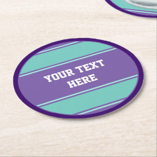 Taste Rund Streifen violett cyan + Ihr Text Runder Pappuntersetzer