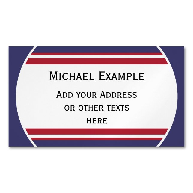 TASTE RUNDE Streifen blau rot weiß + Ihr Text Magnetische Visitenkarte (Vorderseite)