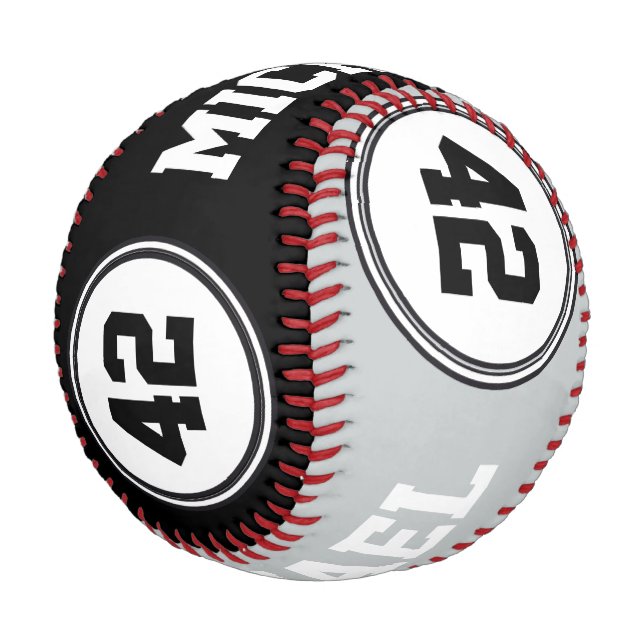 TASTE RUNDE Streifen Schwarz-weiß + Text Baseball (Schrägansicht)
